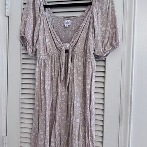 Light Taupe Floral Tie-Front Babydoll Maternity Dress